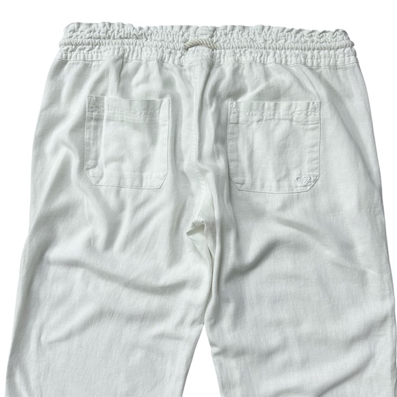 ROXY Oceanside Linen Blend Mid-Rise Flared 32” Inseam Pant White Size Large - Picture 5 of 14